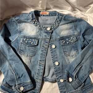 Blue Jean Jacket with Rhinestone Embellishments